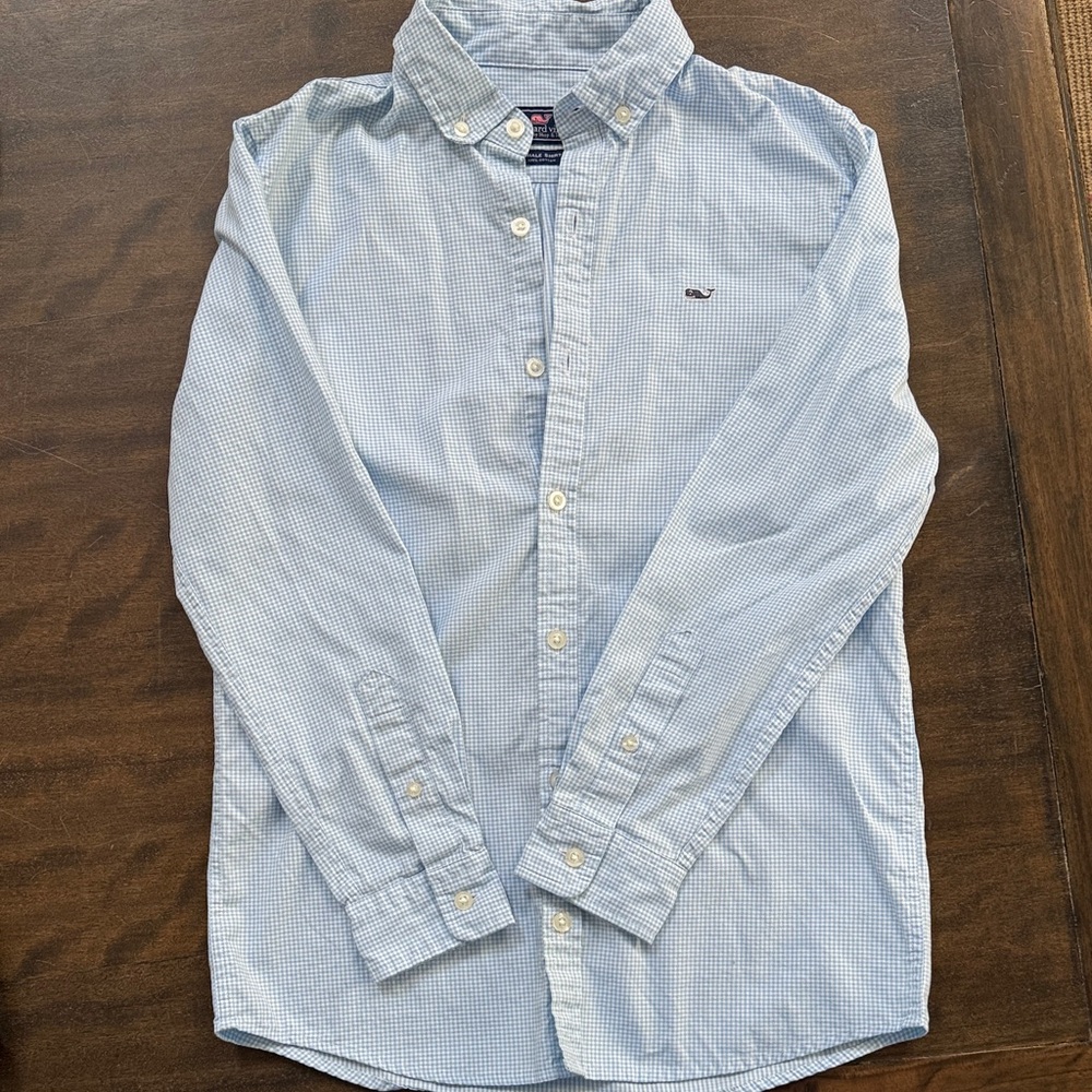 Vineyard Vines boys M Light Blue Checkered Shirt NWOT